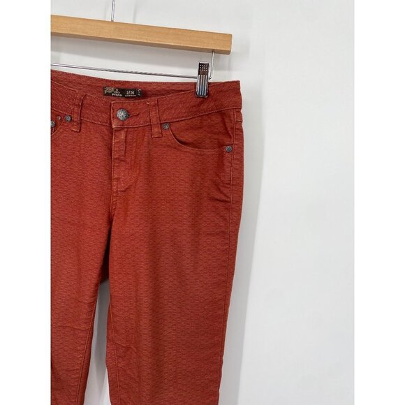PRANA ORANGE PRINT SKINNY Jeans STRETCH MID RISE SIZE 2/26 ORGANIC COTTON - Picture 2 of 5